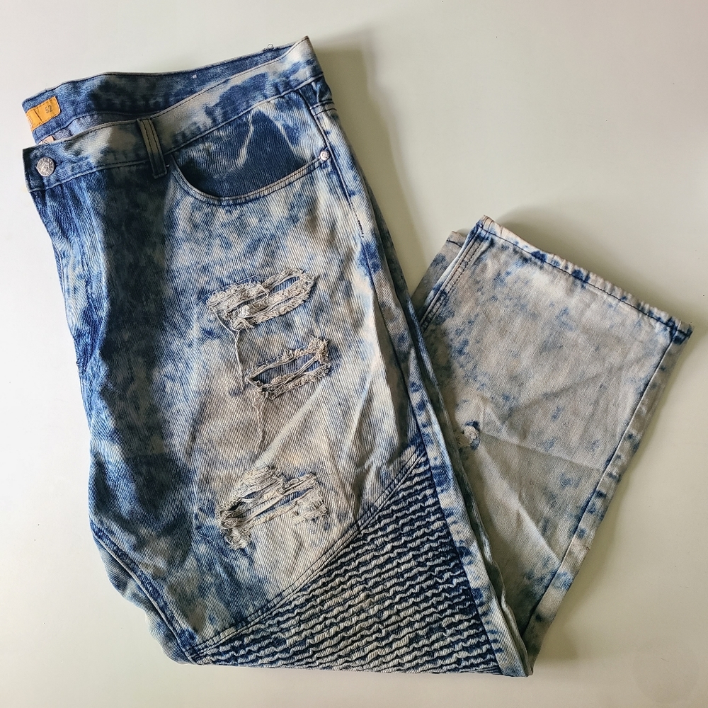 1738 Denim 52 X 32 Mens Distressed Moto Jeans